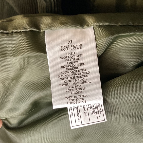NWT CISONO Olive Green Corduroy Puffer Jacket, Size XL, extra large - Picture 9 of 10